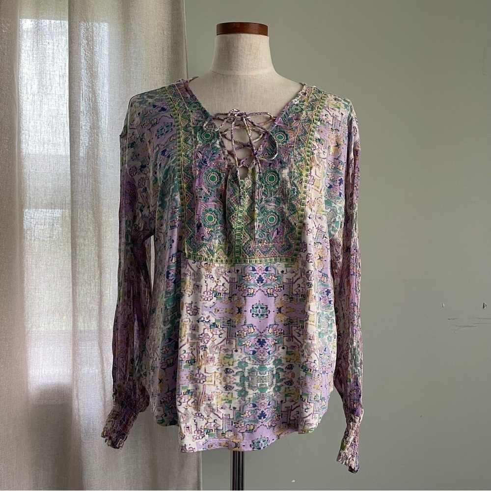 Anthropologie Odetta Purple embroidered boho top NWOT size Small